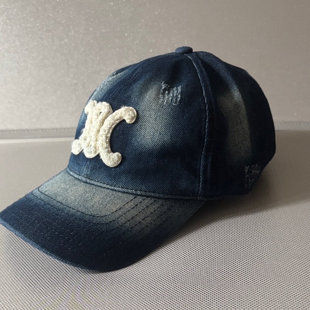CELINE LOGO Navy Denim Baseball Cap with White Patch Logo